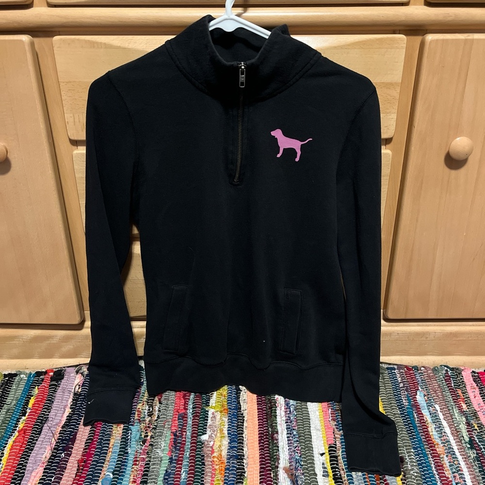 Victoria's Secret Pink Black Quarter-Zip Pullover